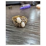 14kGE Gold-Plated Ring with Opal and Rhinestones
