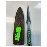 Knife with Mosaic Handle and Leather Sheath