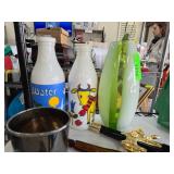 Lot: Glass Bottles, Vase, Pewter Cup, Toy Pistols