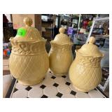 Three Ceramic Isabella Yellow Canister Jars