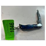 Folding Knife with Blue Handle and Metal Accents