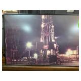 Framed Nighttime Oil Rig Photograph