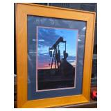 Framed Oil Derrick Sunset Photograph