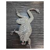 Frog-Shaped Rhinestone Brooch with Green Eyes