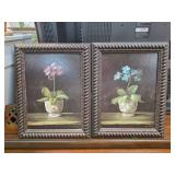 Framed Floral Paintings by F. de Villeneuve
