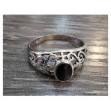 Sterling Silver Ring with Black Stone