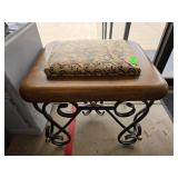 Ornate Metal and Wood Stool with Cushion