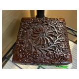 Wooden Hinged Trinket Box with Floral Carving