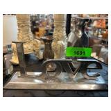 2 Metal Vases and LOVE Decor