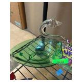 Green Glass Swan-Shaped Decorative Dish
