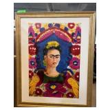 Framed Frida Kahlo Portrait of a Woman with Bold C