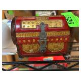 Wooden Chest with Painted Gold and Red Accents