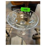 Crystal Pedestal Bowl with Floral Cut Design