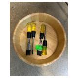 Wood Bowl with Assorted Tools
