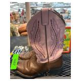 Brown and Pink Western-Style Leather Boots