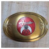 Shriners Brass Belt Buckle with Enamel Detailing