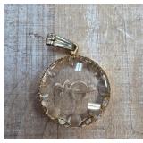 Gold-Tone Pendant with Engraved Clear Centerpiece