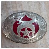 Western-Style Belt Buckle with Red Enamel