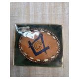 Leather Decorative Item With Blue and Yellow Motif