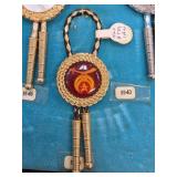 Western-Style Gold-Tone Bolo Tie with Red Emblem