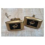 Gold-Toned Cufflinks with Black and Cross Design