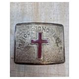 Metal Belt Buckle with Enamel Cross Design