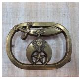 Brass Fraternal Belt Buckle With Sword Motif