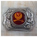Decorative Belt Buckle with Red Shriner Emblem