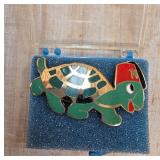 Shriner Turtle Brooch with Red and Green Design
