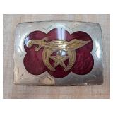 Handcrafted Shriner Belt Buckle with Red Inlay