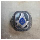 Sterling Silver Masonic Ring with Blue Enamel