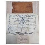 Masonic Certificate and Leather Case