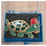 Enamel Turtle Pin with Shriner Fez Hat