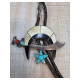 Sterling Silver Shriner Bolo Tie With Inlay Design