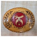 Wooden Belt Buckle With Red Crescent Design