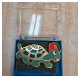 Gold-Tone Turtle Brooch with Shriner Fez Hat Desig