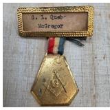 Freemason Medal with Ribbon and Engraved Badge
