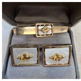 Gold-Tone Shriner Cufflinks and Tie Clip Set