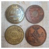 Four Masonic Penny Tokens