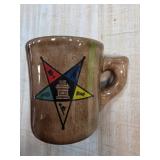 Brown Ceramic Mug with Eastern Star Emblem
