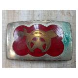 Hand-Crafted Metal Shriner Belt Buckle With Red En