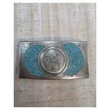 Decorative Belt Buckle with Turquoise Inlay