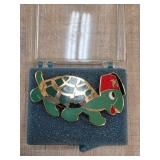 Enamel Turtle Pin with Red Fez Hat