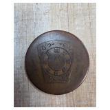 Engraved Copper Token with Shield and Inscription