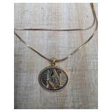 Gold-Tone Pendant Necklace with Masonic Emblem