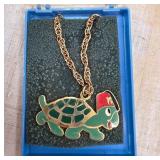 Gold-Tone Turtle Pendant Necklace with Enamel