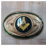 Freemason Belt Buckle with Gold and Green Design
