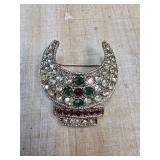Brooch With Clear, Green, and Red Stones