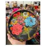 Hand-Painted Floral Wooden Plate