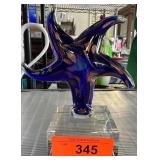 Blue Art Glass Starfish Sculpture on Clear Base